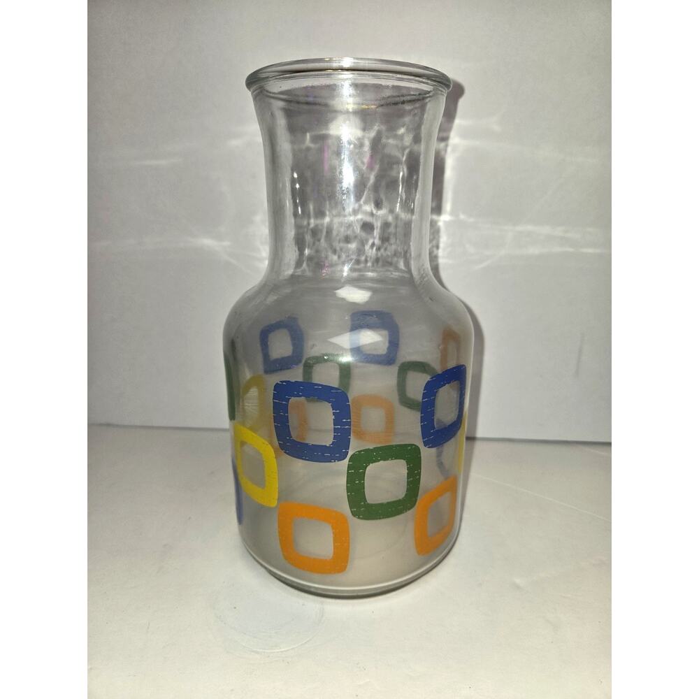 Vintage MCM Indonesia Juice Carafe By KIG No Lid 48 oz Square Pattern Kitsch